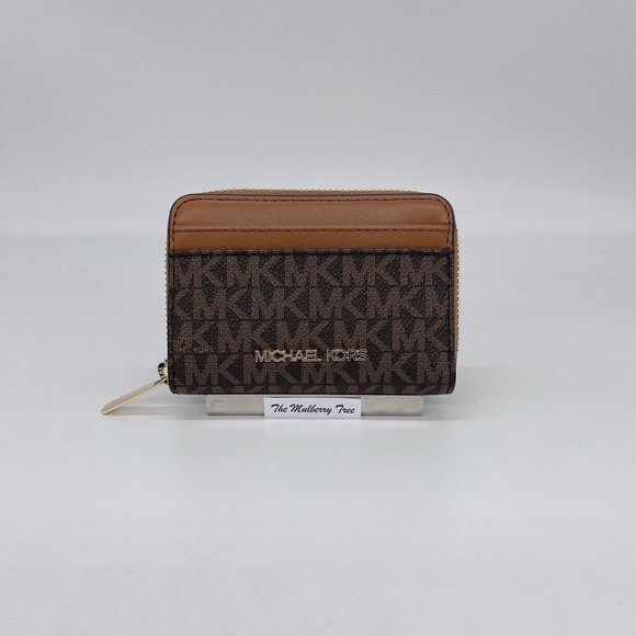 Michael kors jet set travel small zip around card case wallet brown mk  luggage